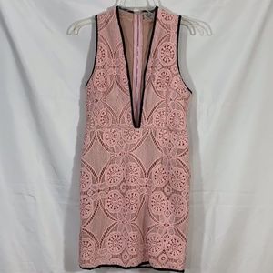 Angel Biba pink blck crochet laced dress deepV 12